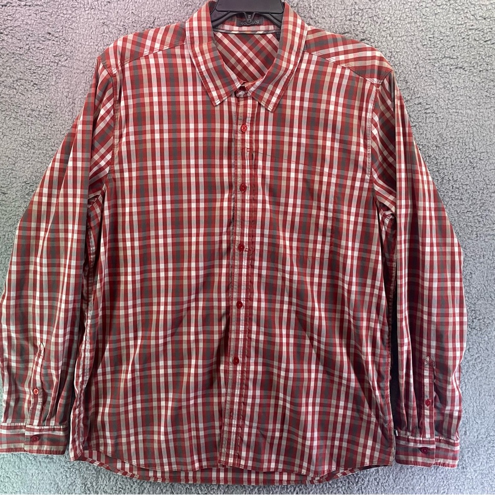 Toad & Co Shirt Mens XL Plaid Red Gray Long Sleeve Button Down Lightweight